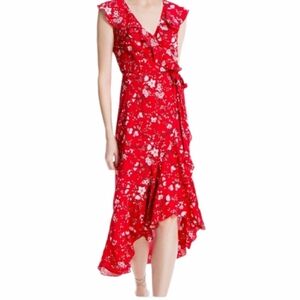Max Studio Red Floral Wrap High-Low Dress